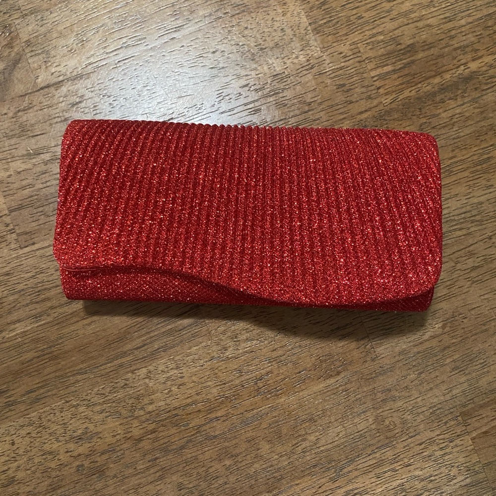 Red Evening Clutch Bag - Sparkle Fold-Over Design